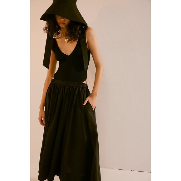 Free People Free-Est Lowen Midi Skirt Swingy Billowy Cotton Black M New 283906 - Picture 4 of 9